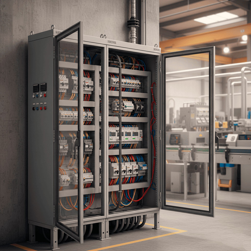 Painel elétrico e ambiente industrial